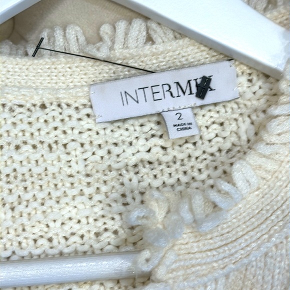 INTERMIX White and Gold Tweed Blazer with Fringed Trim - Picture 2 of 2